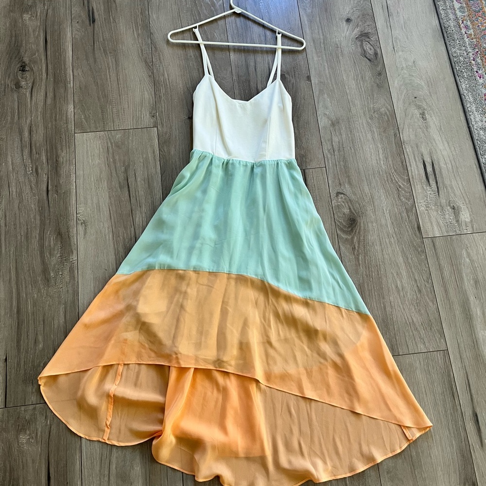 Cotton cream too and silk dress from Anthropologie